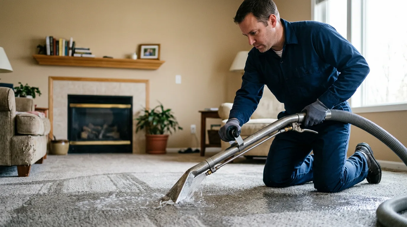 Water damage restoration technician working near Mishicot, WI